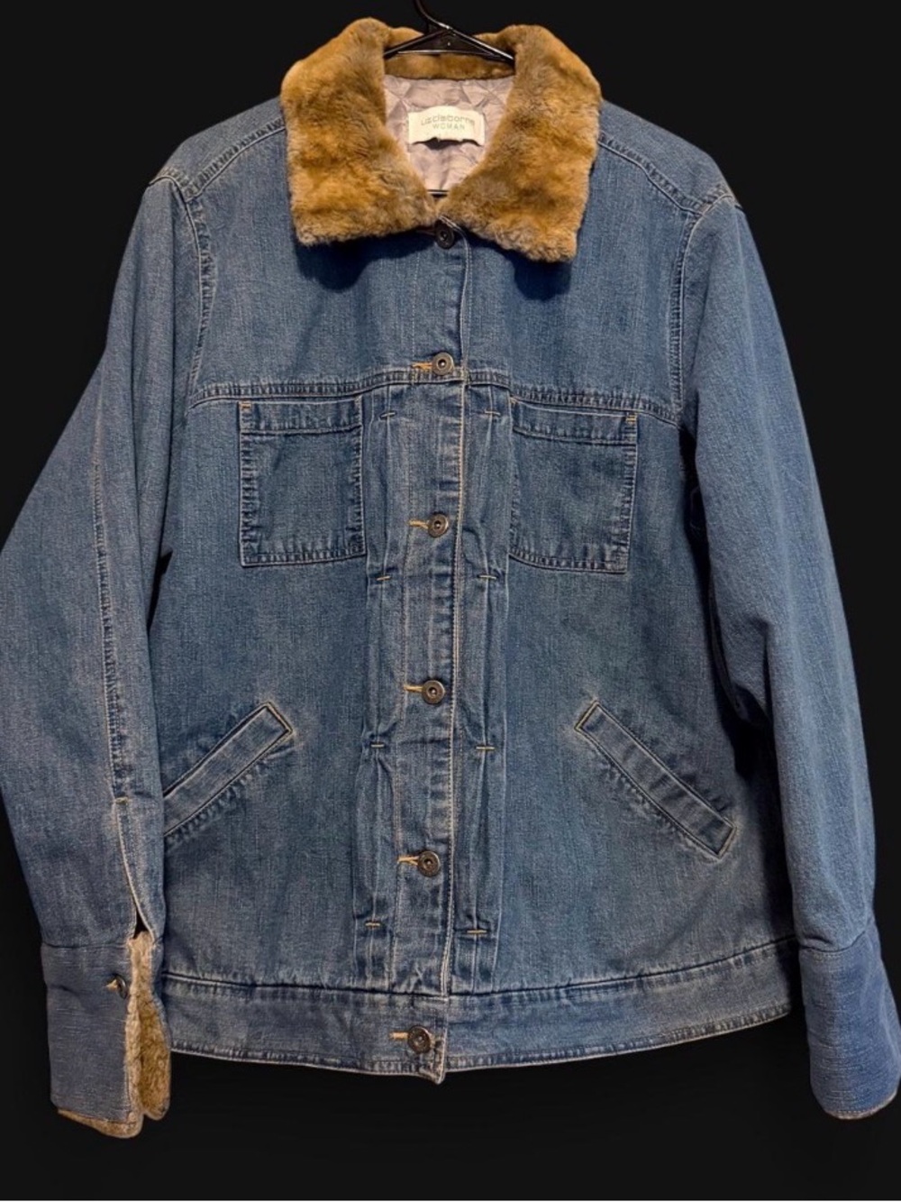 Vintage Y2K Liz Claiborne Quilted Lined Fur Cuff & Collar Denim Jacket 2x